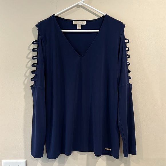 š„Michael Kors Blue Long Sleeve Cut Out Blouseš„ - Picture 1 of 5